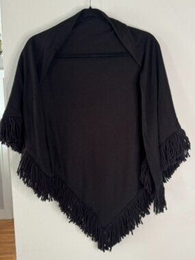 Black Fringe Triangle Shawl Wrap Gothic Witchy Dark Academia Boho